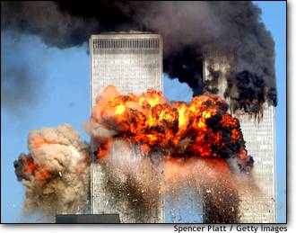 A Boeing 767 crashes into the WTC 